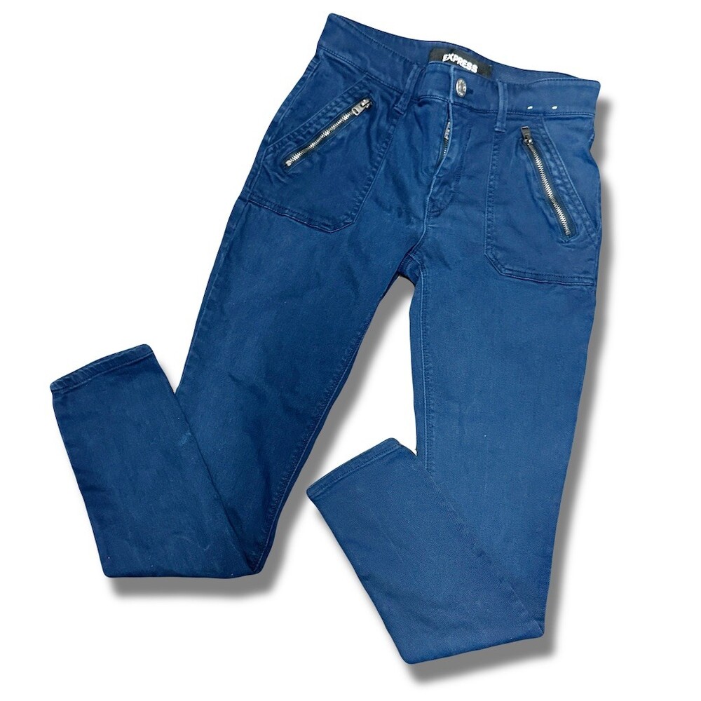 Express Jeans Womens 00 Blue Mid Rise Skinny Ankle Stretch Zipper Pockets